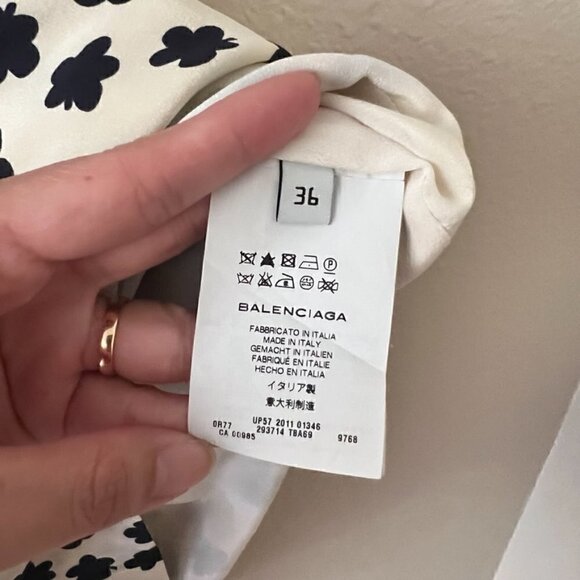 Balenciaga Paris White Silk Blend Clover Print Cowl Neck Mini Dress 36 / US 6  - Picture 6 of 9